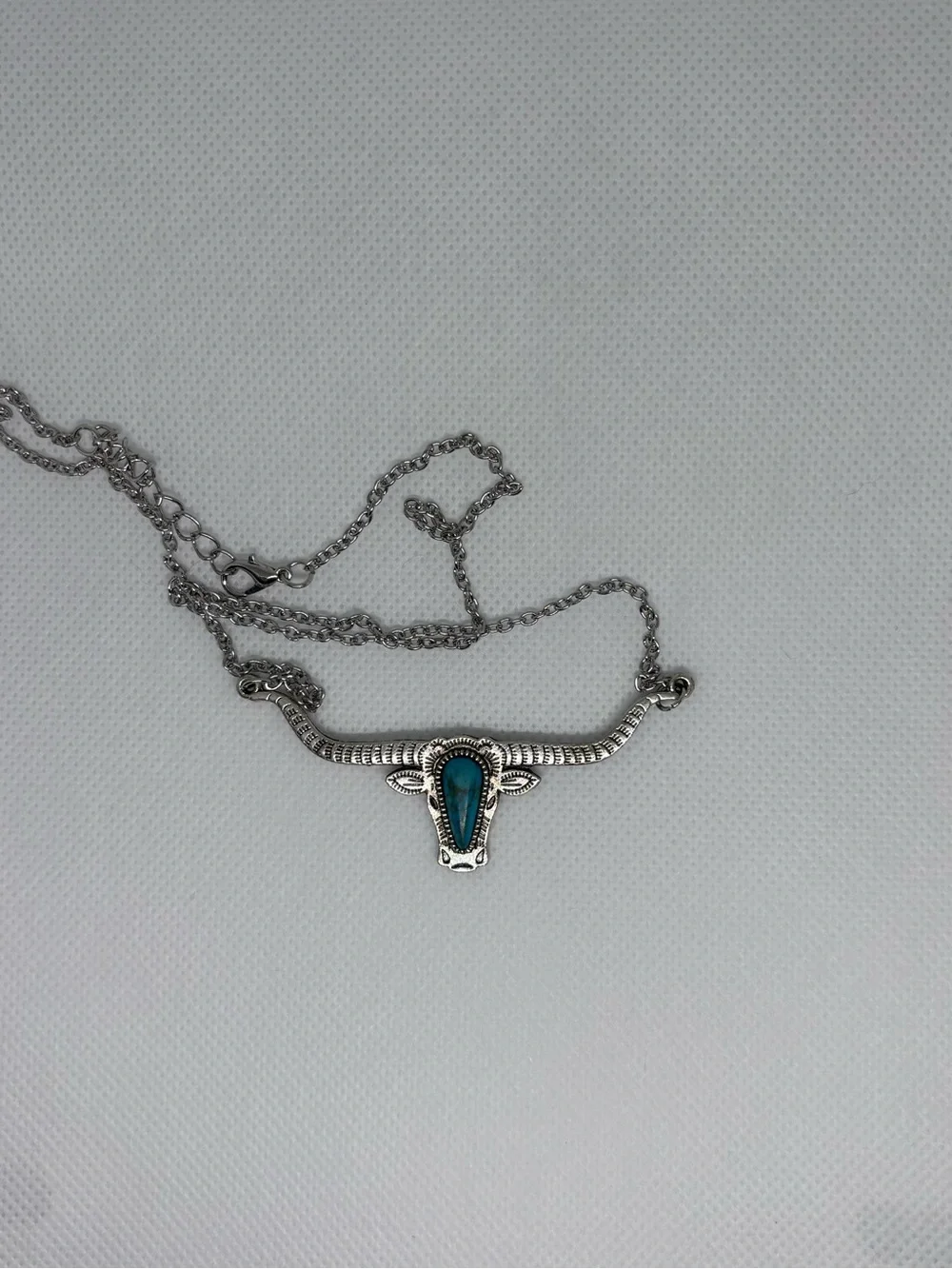 Turquoise Accent Silver Longhorn Necklace